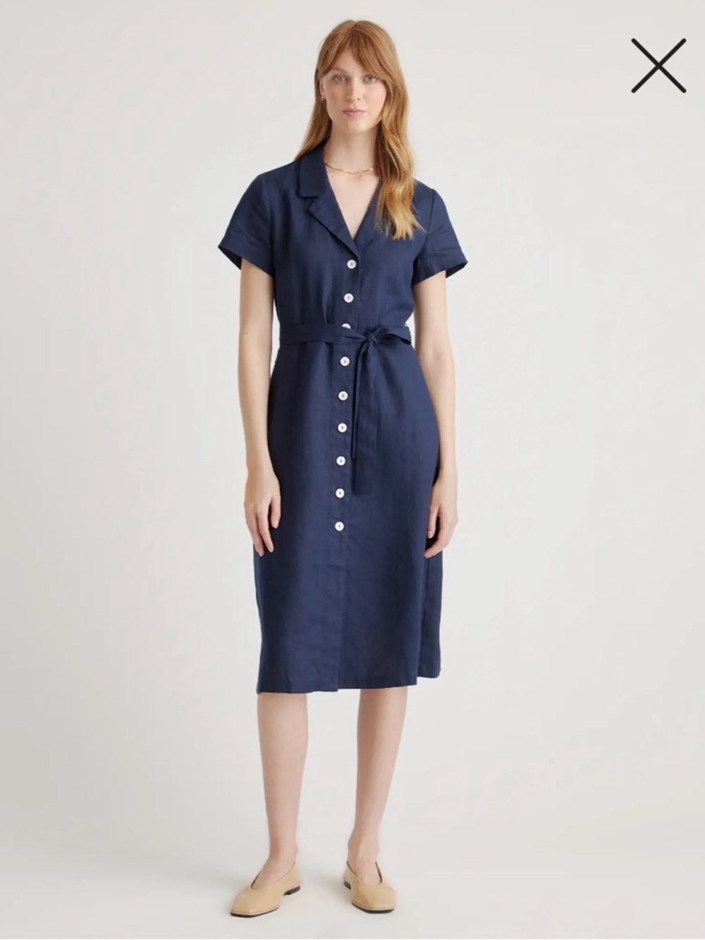Quince 100% Linen Navy Button-Front Dress - NO TIE
